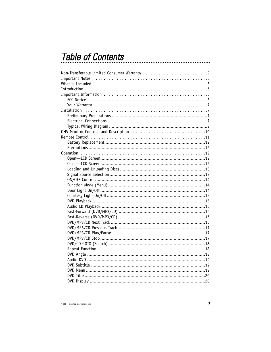 Ttaabbllee ooff c coonntteennttss | Directed Electronics OHD900 User Manual | Page 3 / 27