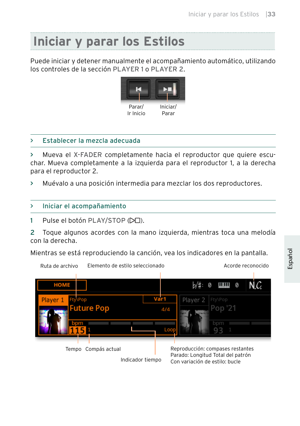 Iniciar y parar los estilos | KORG Pa5X-88 88-Key Arranger Keyboard User Manual | Page 187 / 232