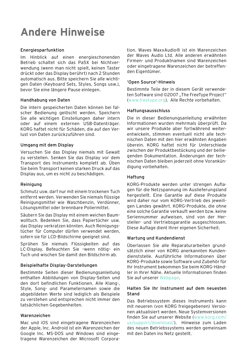 Andere hinweise | KORG Pa5X-88 88-Key Arranger Keyboard User Manual | Page 82 / 232