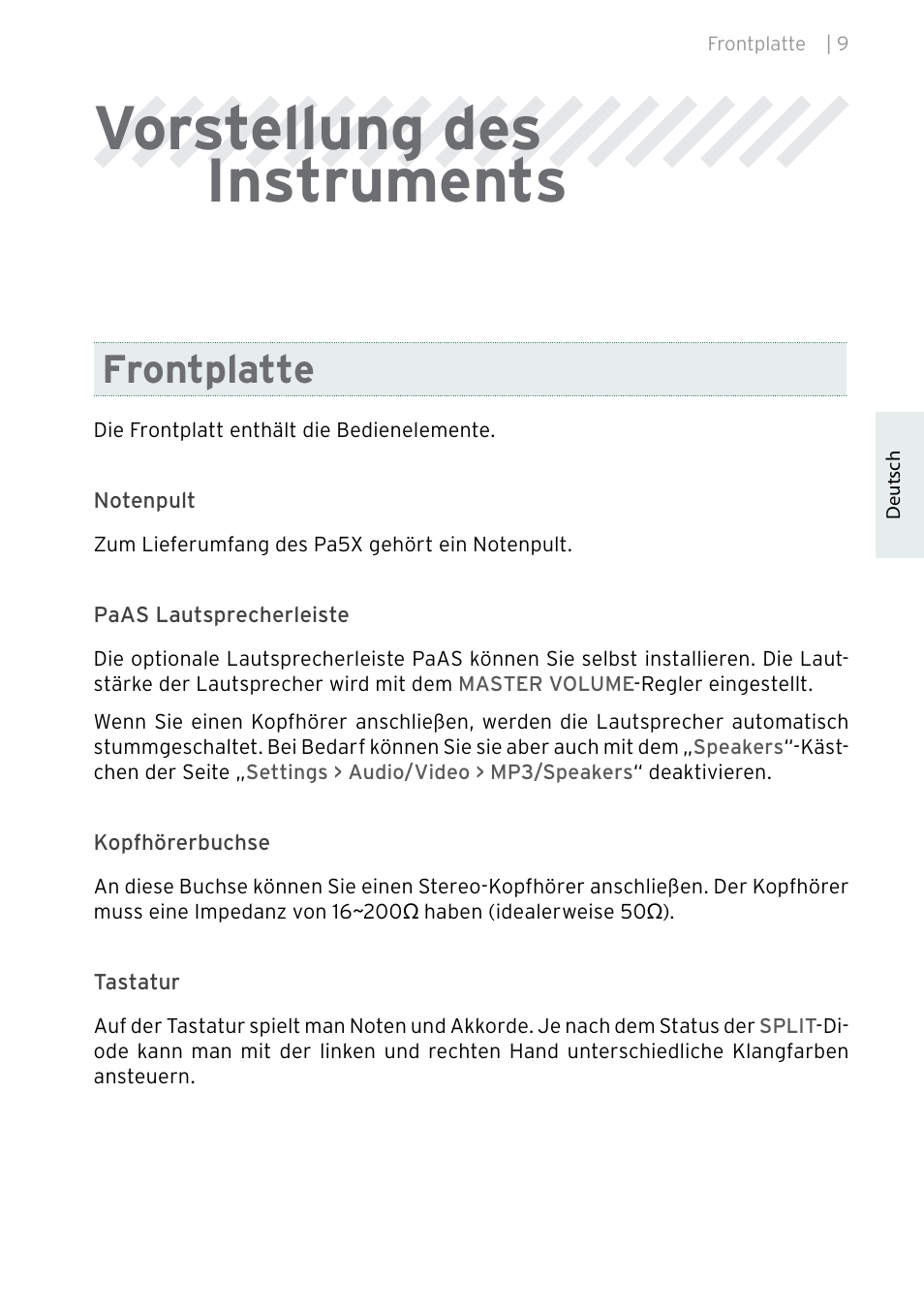 Vorstellung des instruments, Frontplatte | KORG Pa5X-88 88-Key Arranger Keyboard User Manual | Page 87 / 232