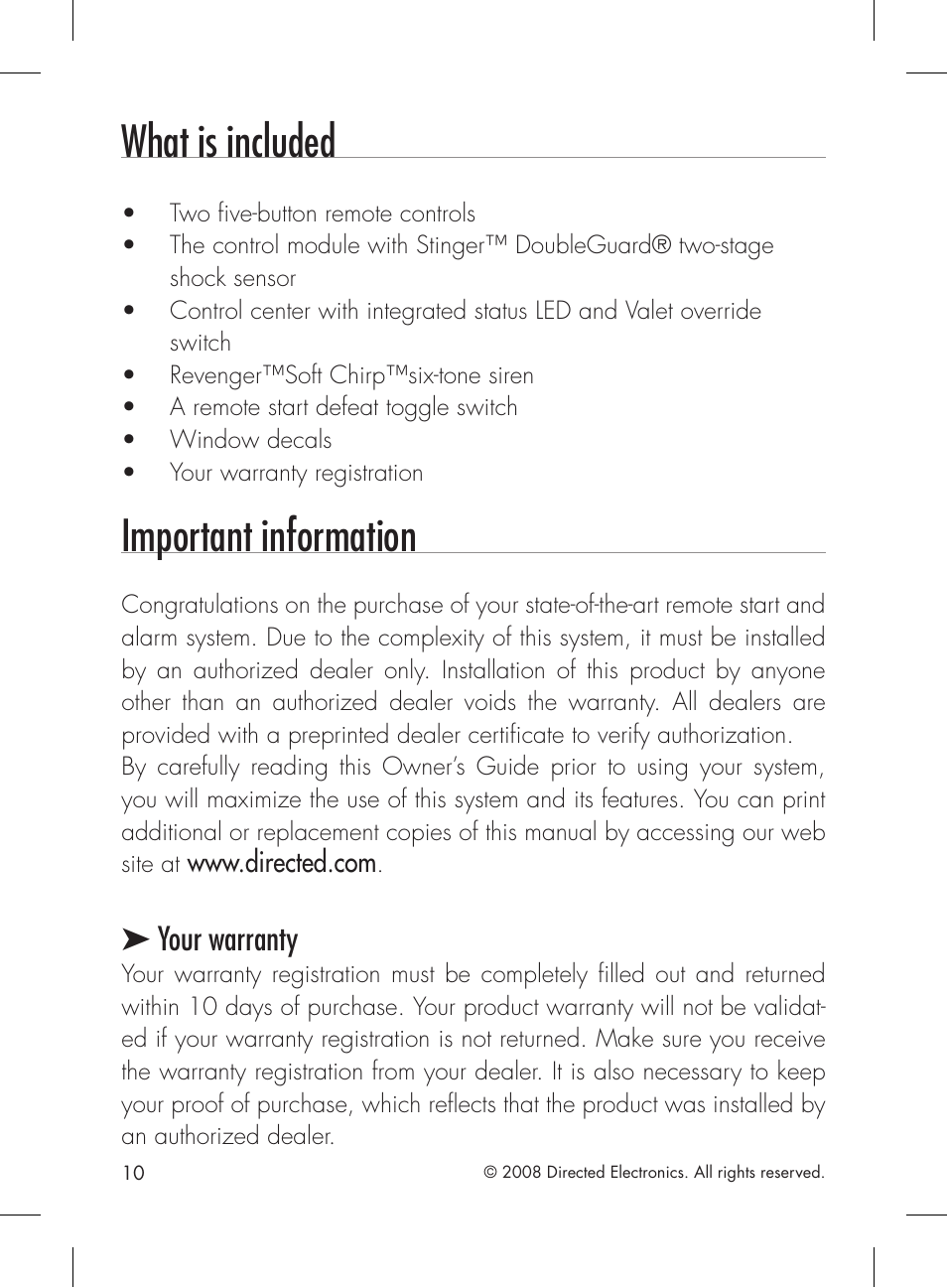 What is included, Important information, Your warranty | Directed Electronics 1601 User Manual | Page 10 / 52