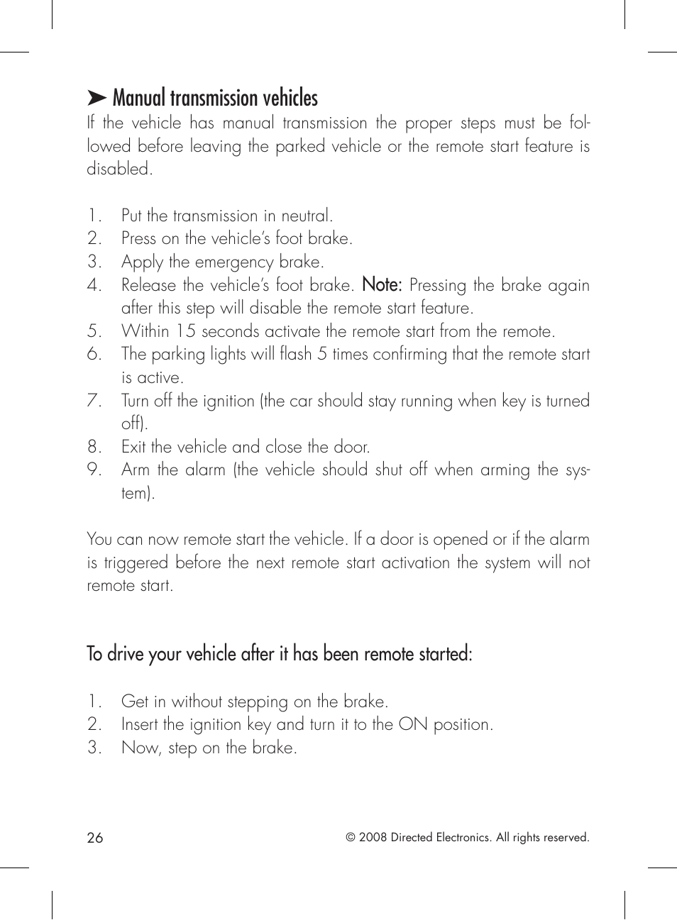 Manual transmission vehicles | Directed Electronics 1601 User Manual | Page 26 / 52