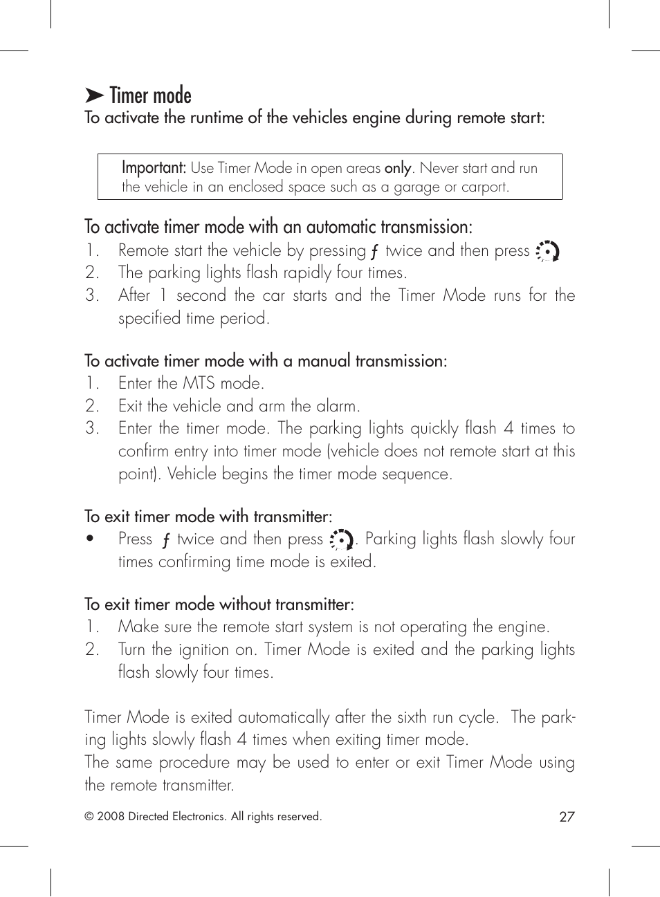 Timer mode | Directed Electronics 1601 User Manual | Page 27 / 52