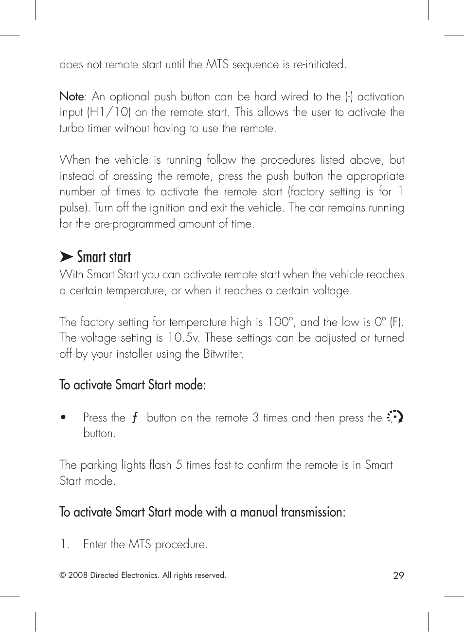 Smart start | Directed Electronics 1601 User Manual | Page 29 / 52