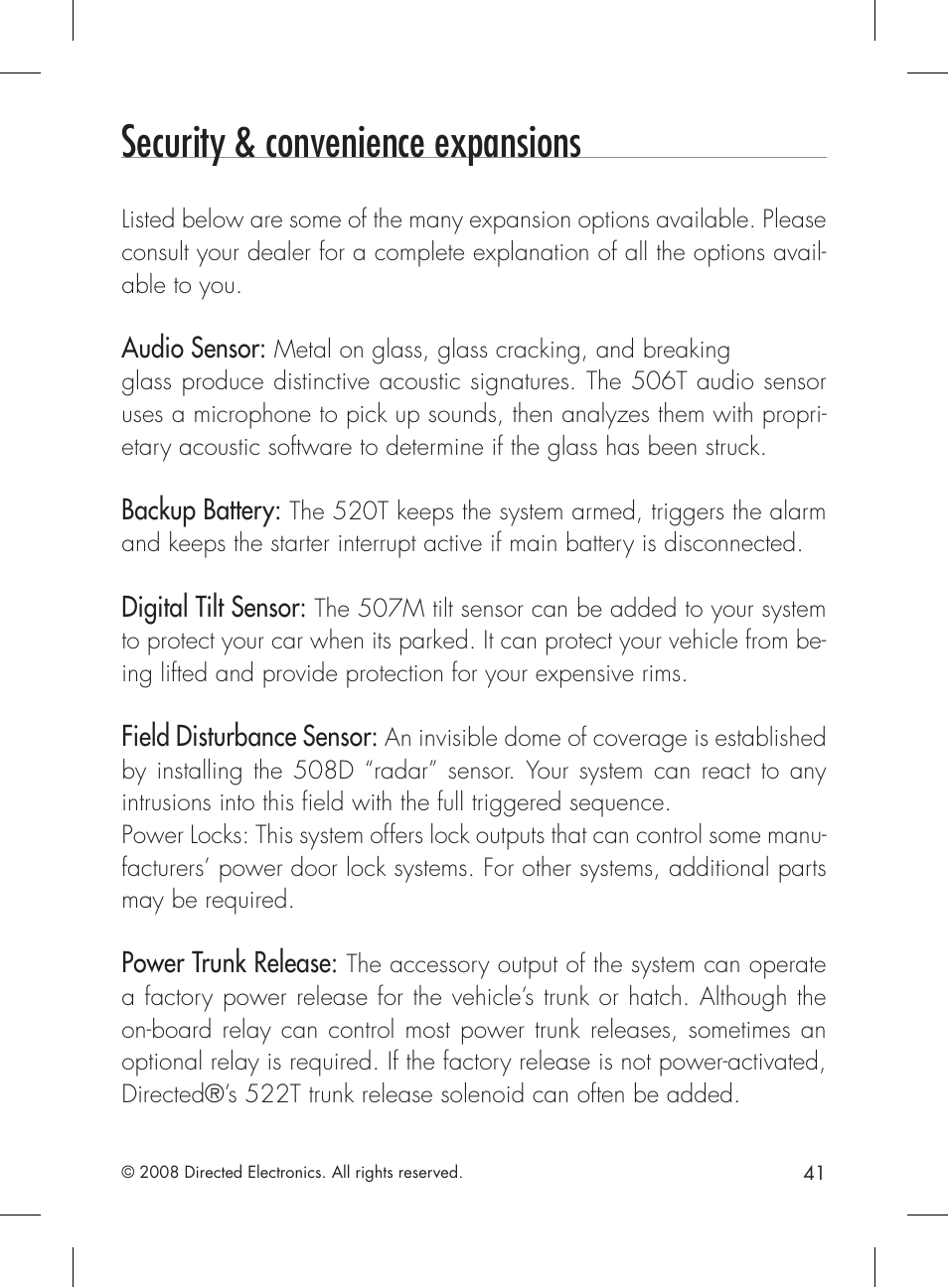 Security & convenience expansions | Directed Electronics 1601 User Manual | Page 41 / 52