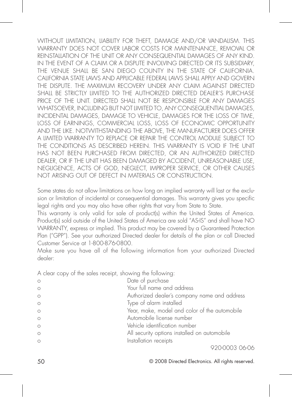 Directed Electronics 1601 User Manual | Page 50 / 52