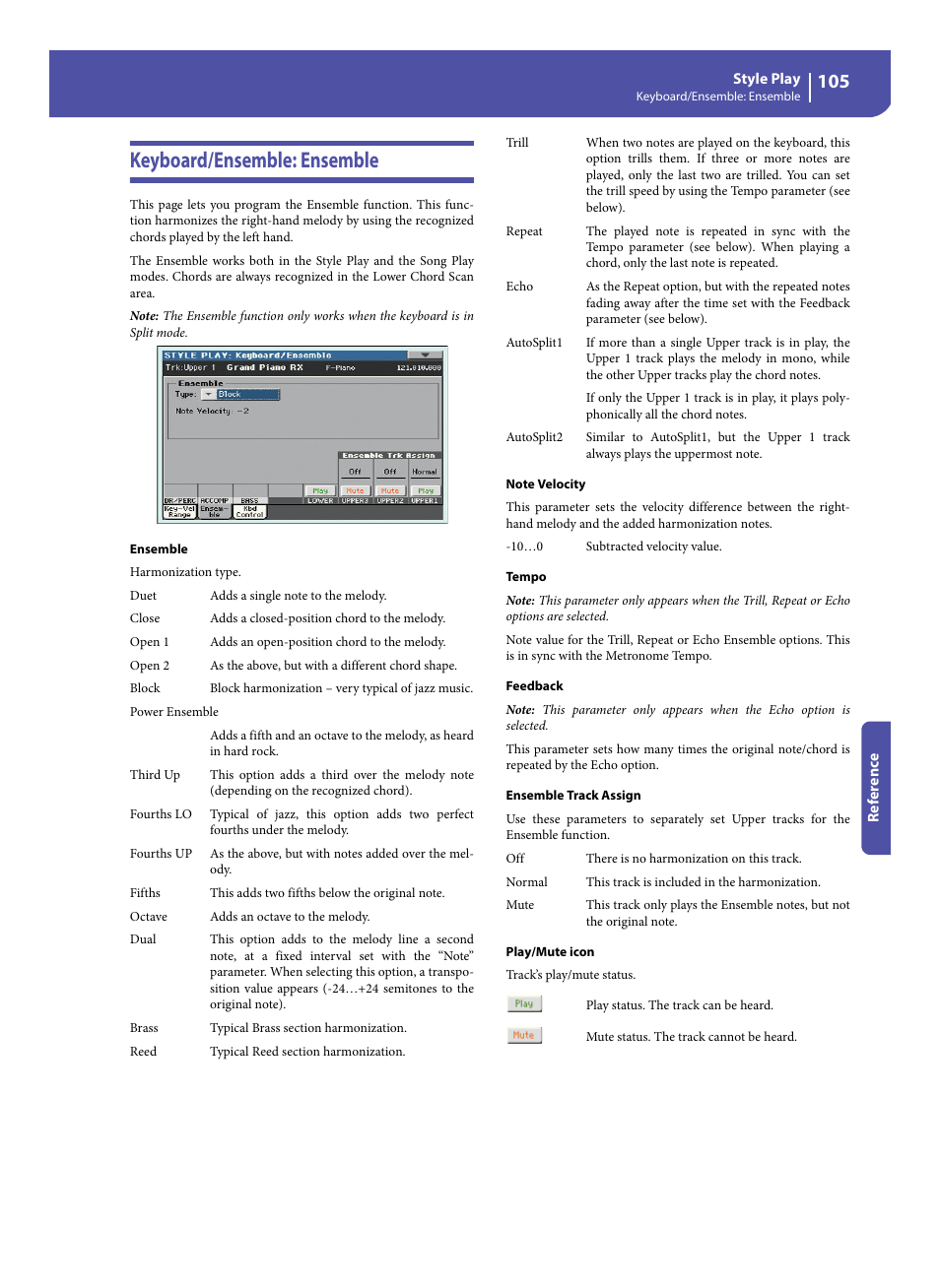 Keyboard/ensemble: ensemble | KORG Pa300 Arranger User Manual | Page 109 / 378