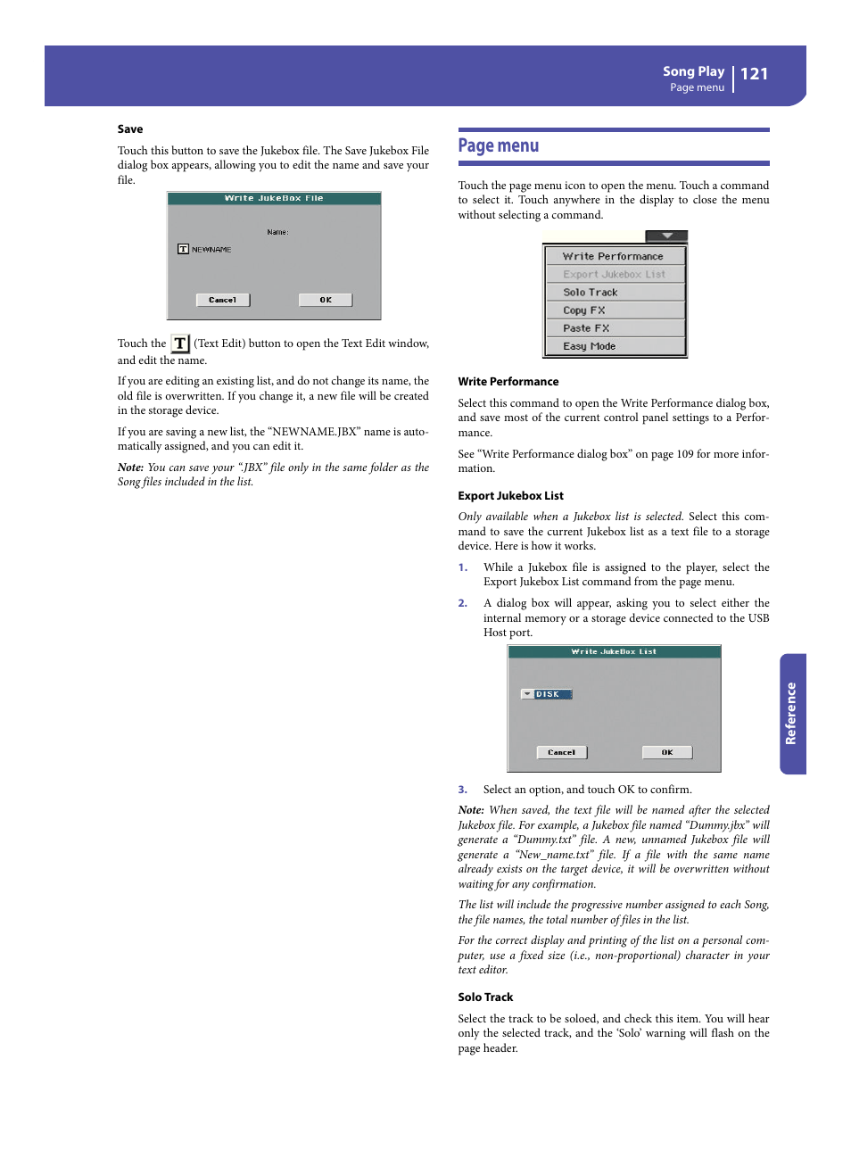 Page menu | KORG Pa300 Arranger User Manual | Page 125 / 378