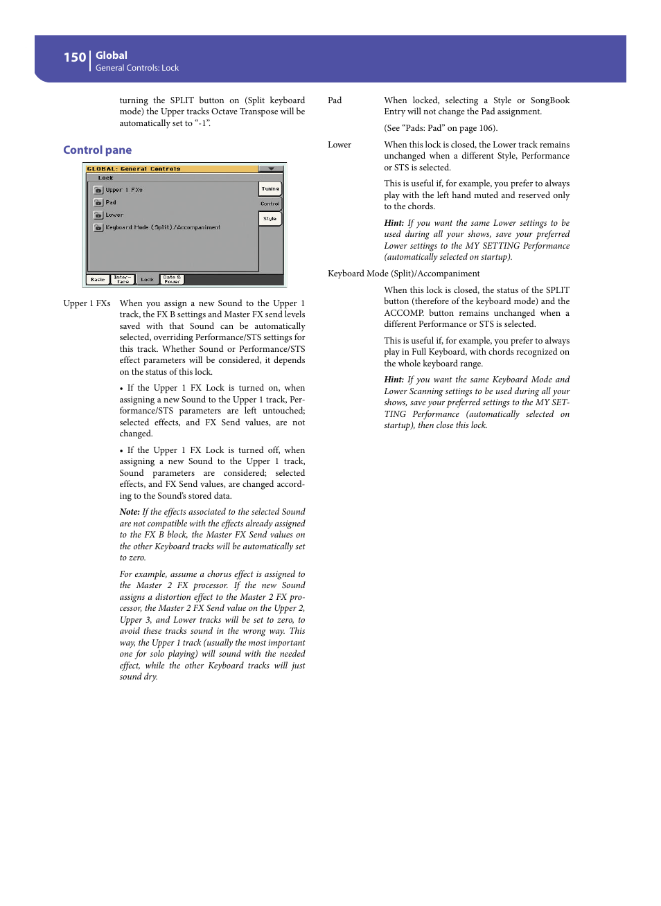 Control pane | KORG Pa300 Arranger User Manual | Page 154 / 378