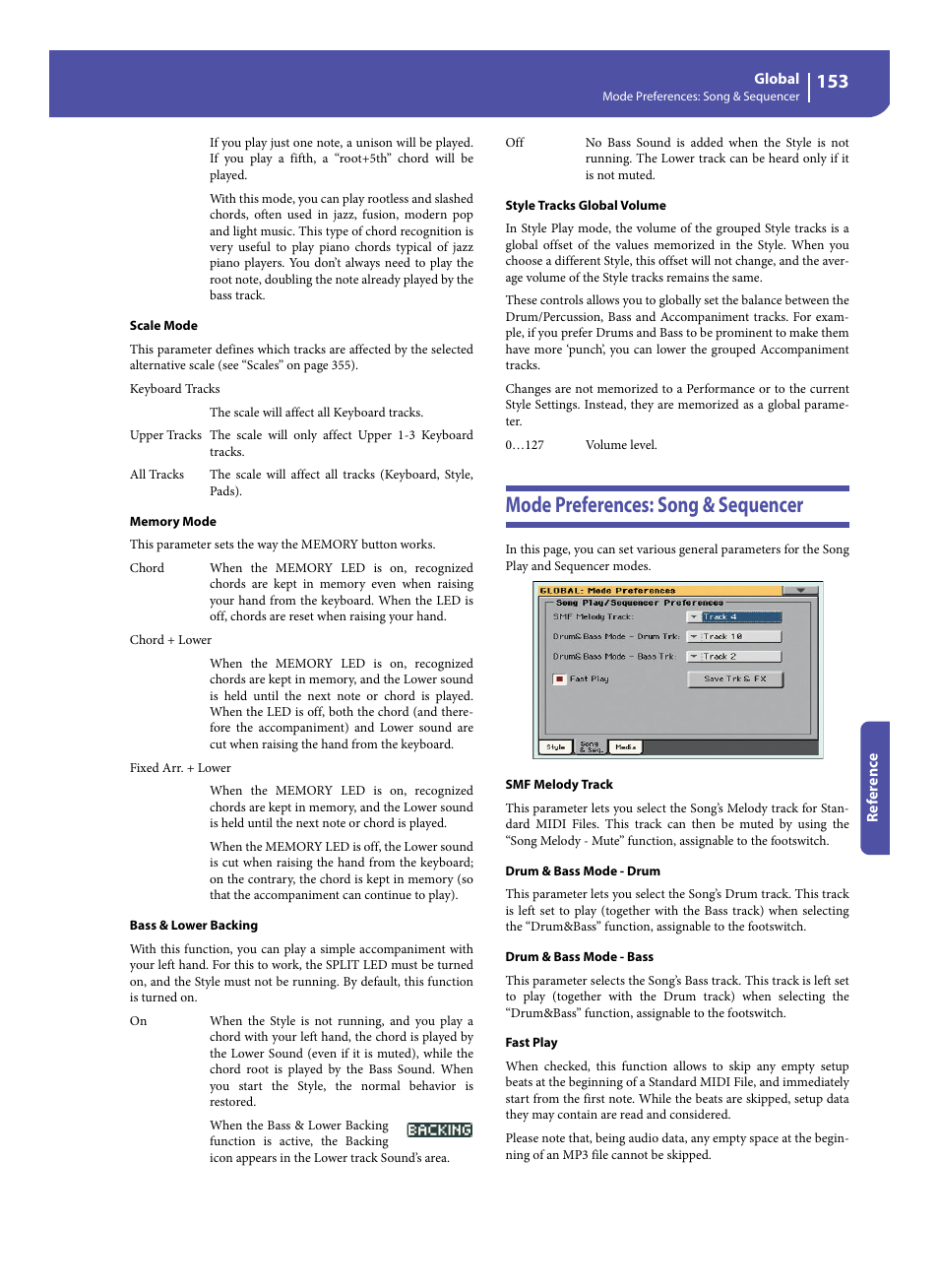 Mode preferences: song & sequencer, Scale mode | KORG Pa300 Arranger User Manual | Page 157 / 378