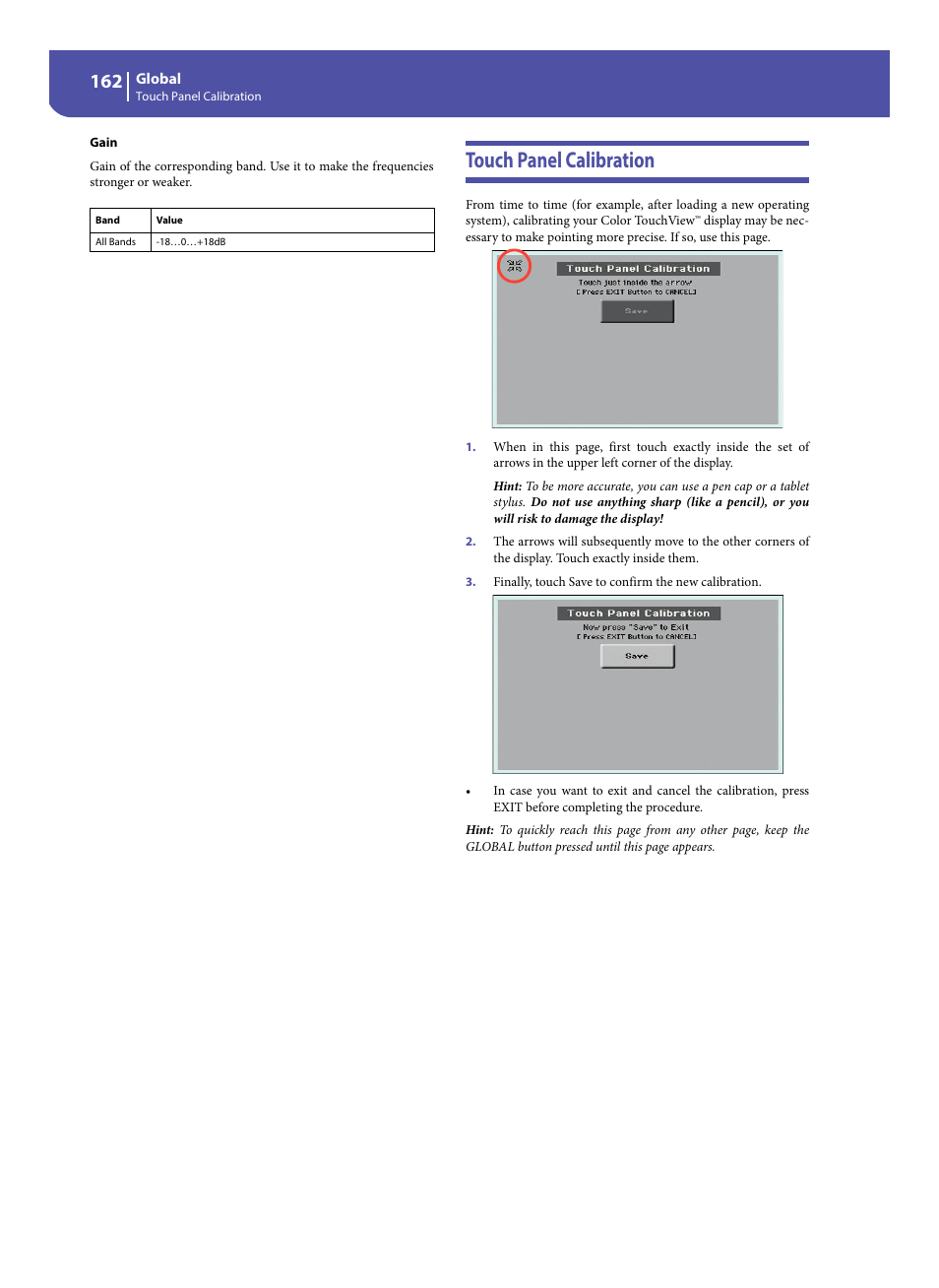 Touch panel calibration | KORG Pa300 Arranger User Manual | Page 166 / 378