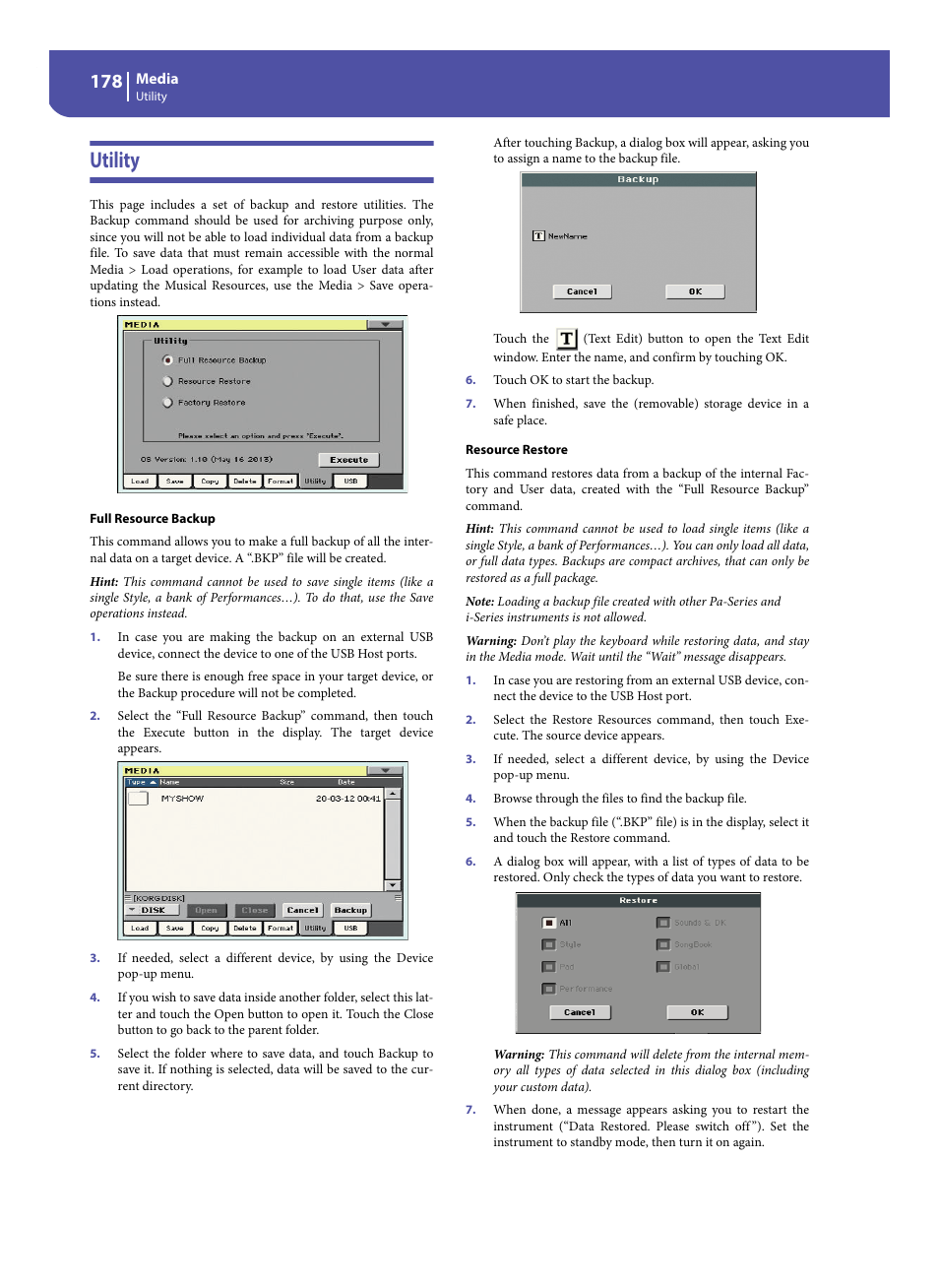Utility, Utility” o | KORG Pa300 Arranger User Manual | Page 182 / 378