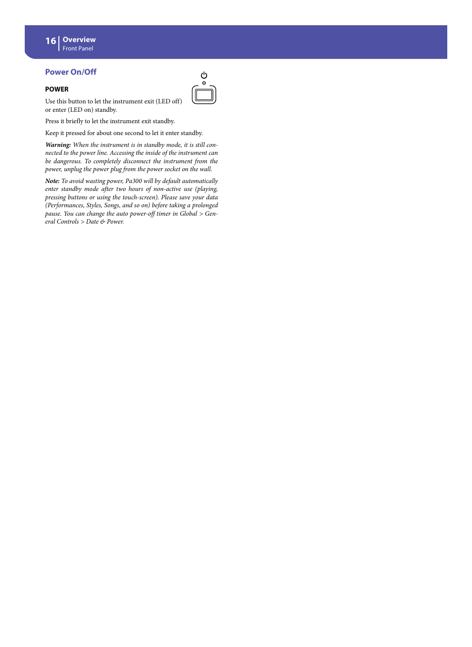 Power on/off | KORG Pa300 Arranger User Manual | Page 20 / 378
