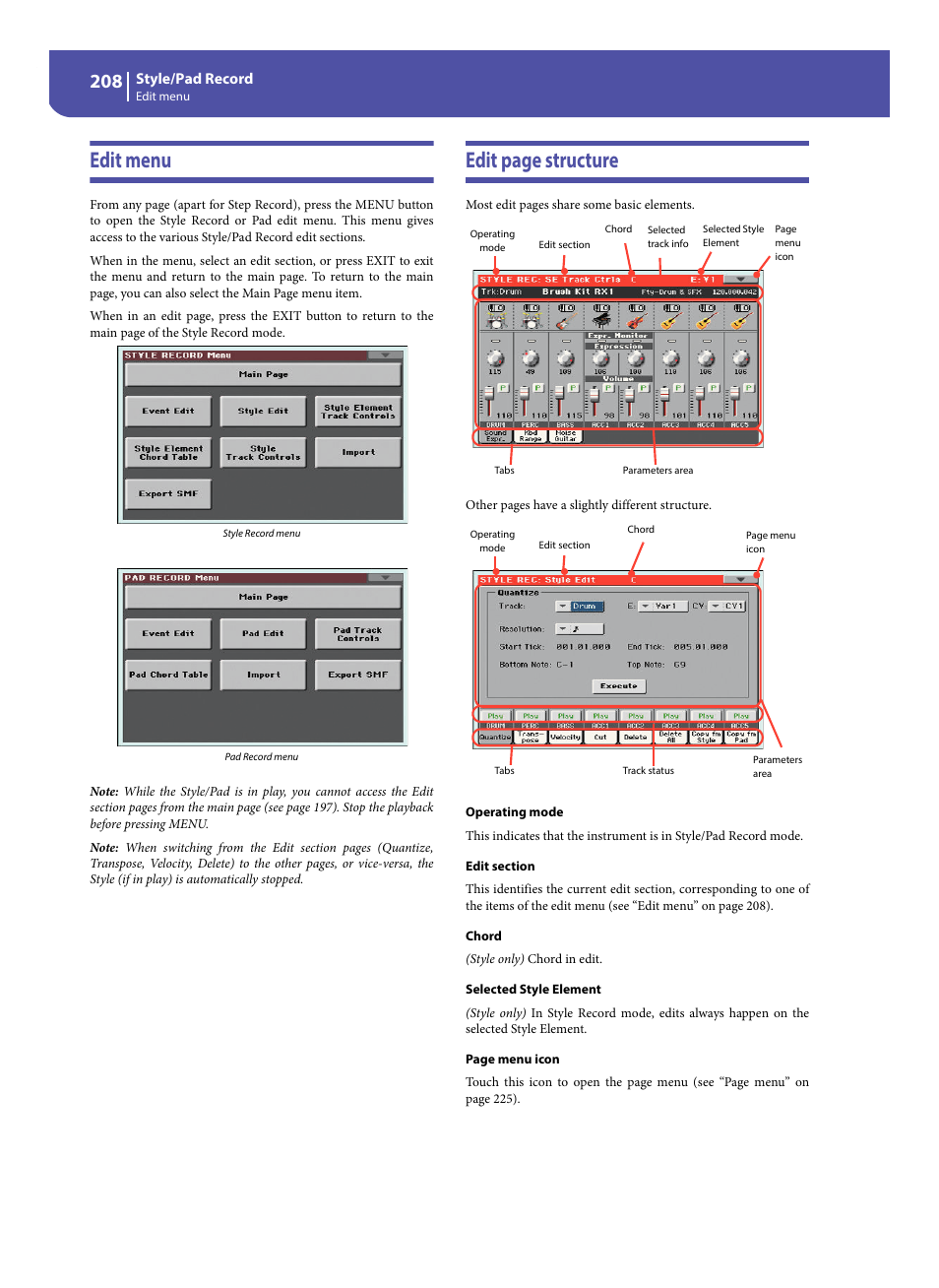 Edit menu, Edit page structure | KORG Pa300 Arranger User Manual | Page 212 / 378