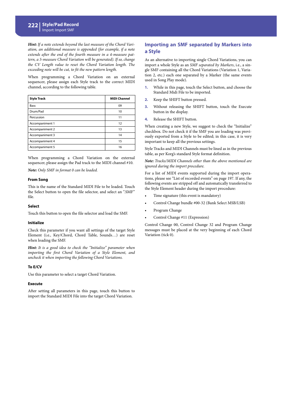 Importing an smf separated by markers into a style | KORG Pa300 Arranger User Manual | Page 226 / 378