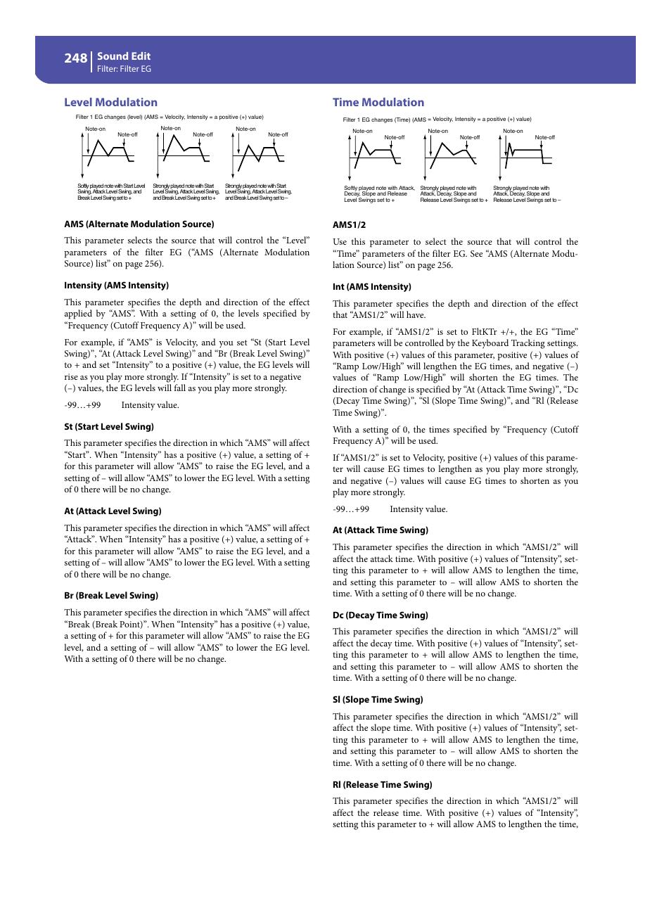 Level modulation, Time modulation, Sound edit | KORG Pa300 Arranger User Manual | Page 252 / 378