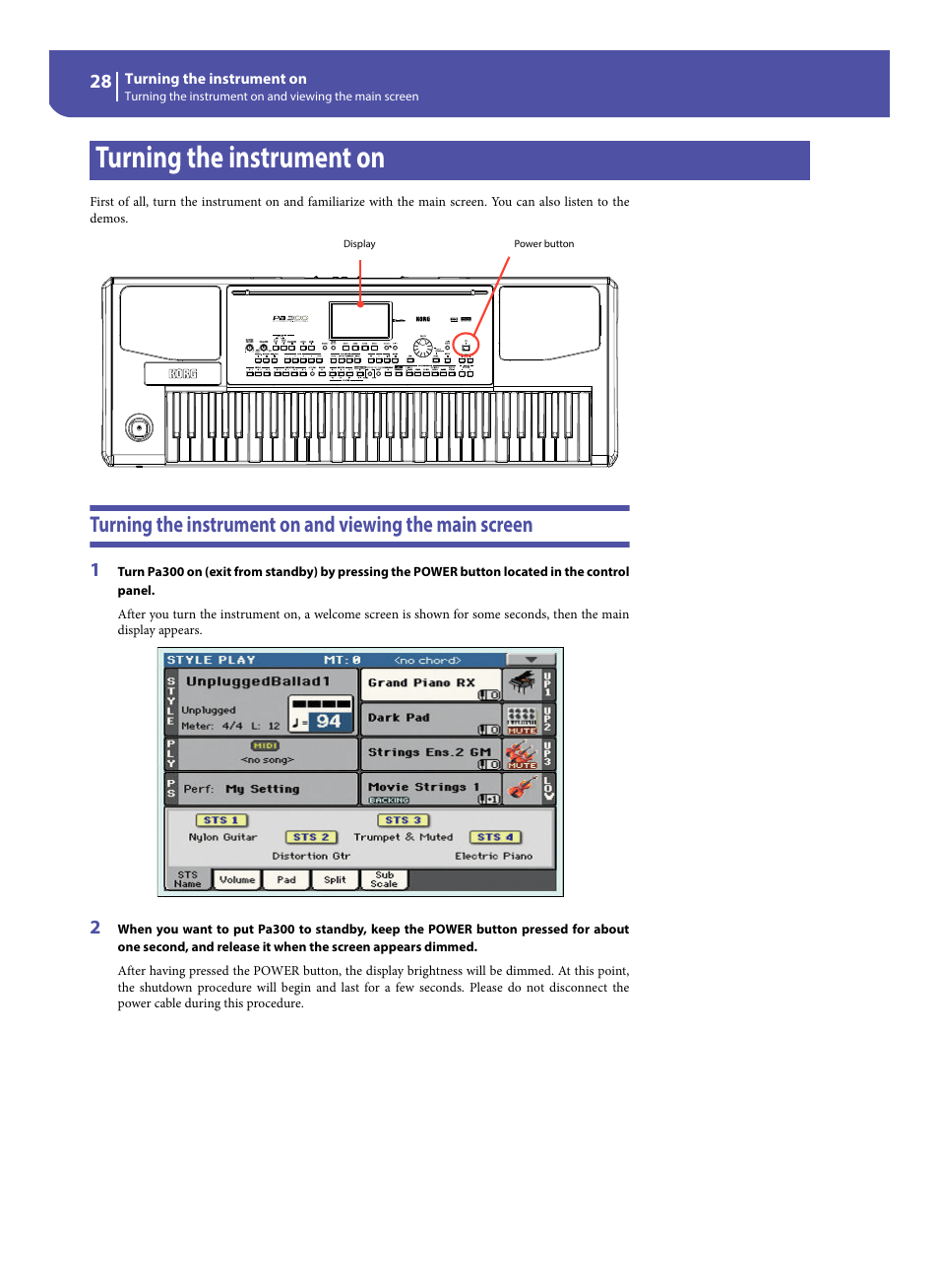 Turning the instrument on | KORG Pa300 Arranger User Manual | Page 32 / 378