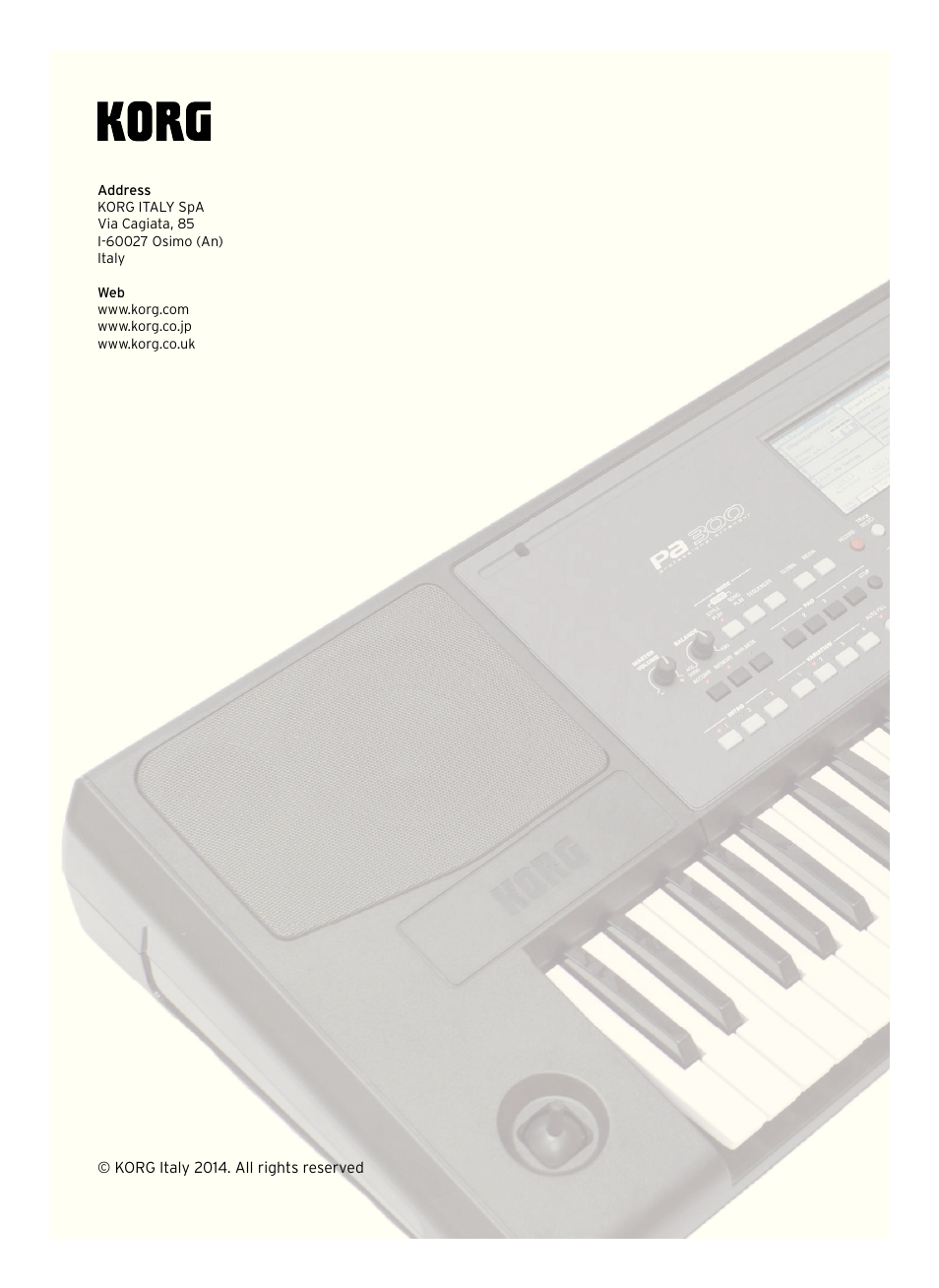 KORG Pa300 Arranger User Manual | Page 378 / 378