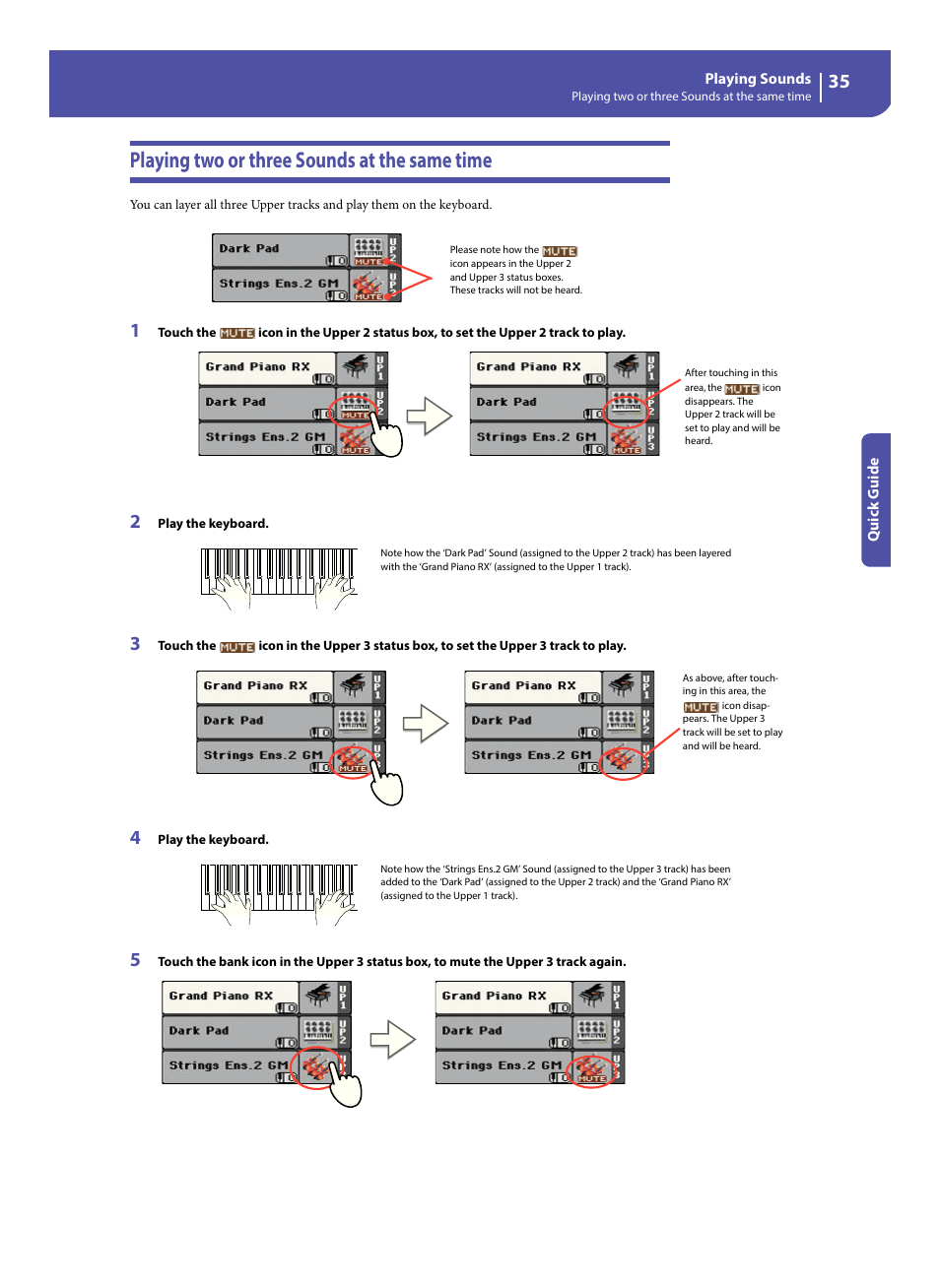 Playing two or three sounds at the same time | KORG Pa300 Arranger User Manual | Page 39 / 378