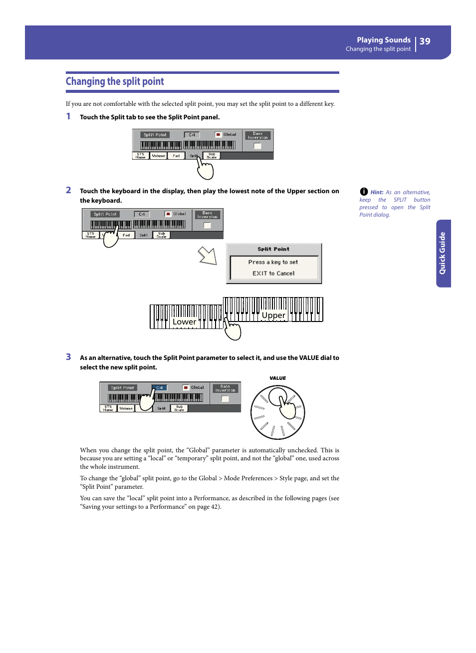 Changing the split point | KORG Pa300 Arranger User Manual | Page 43 / 378