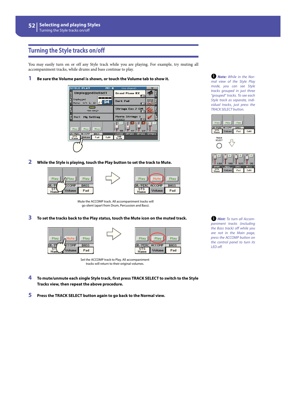 Turning the style tracks on/off | KORG Pa300 Arranger User Manual | Page 56 / 378