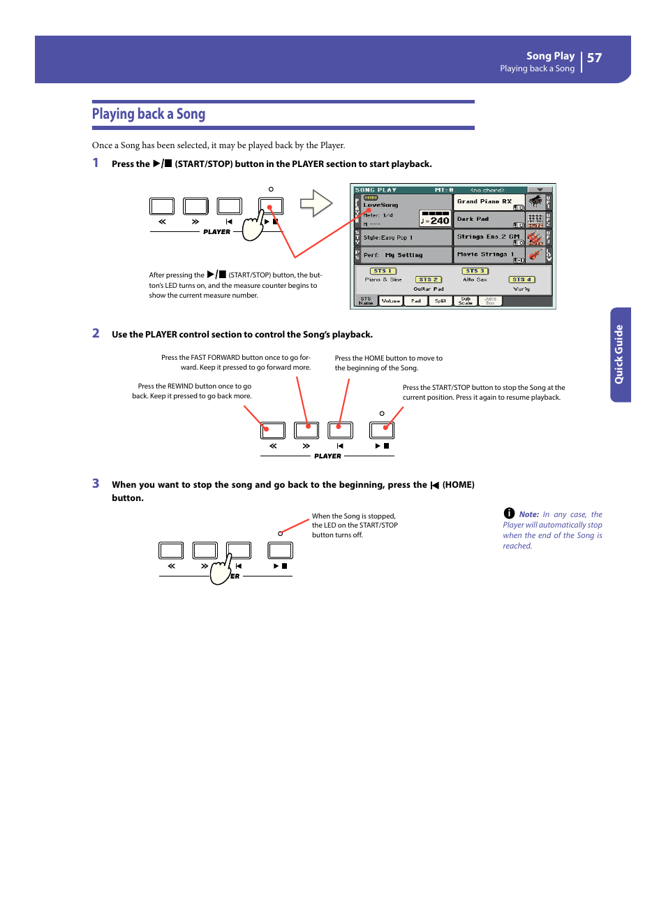 Playing back a song | KORG Pa300 Arranger User Manual | Page 61 / 378