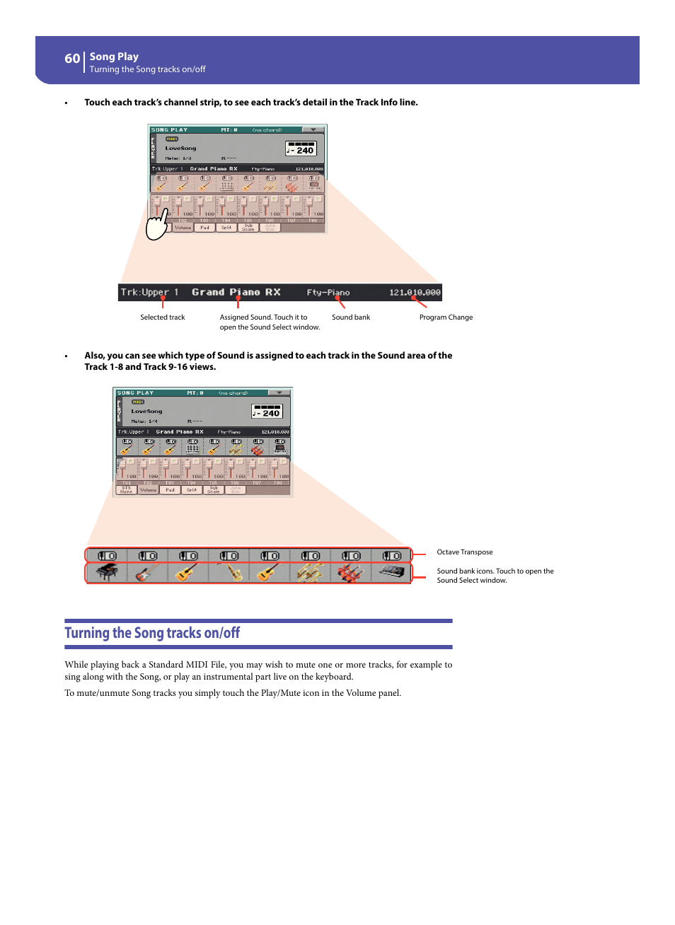 Turning the song tracks on/off | KORG Pa300 Arranger User Manual | Page 64 / 378