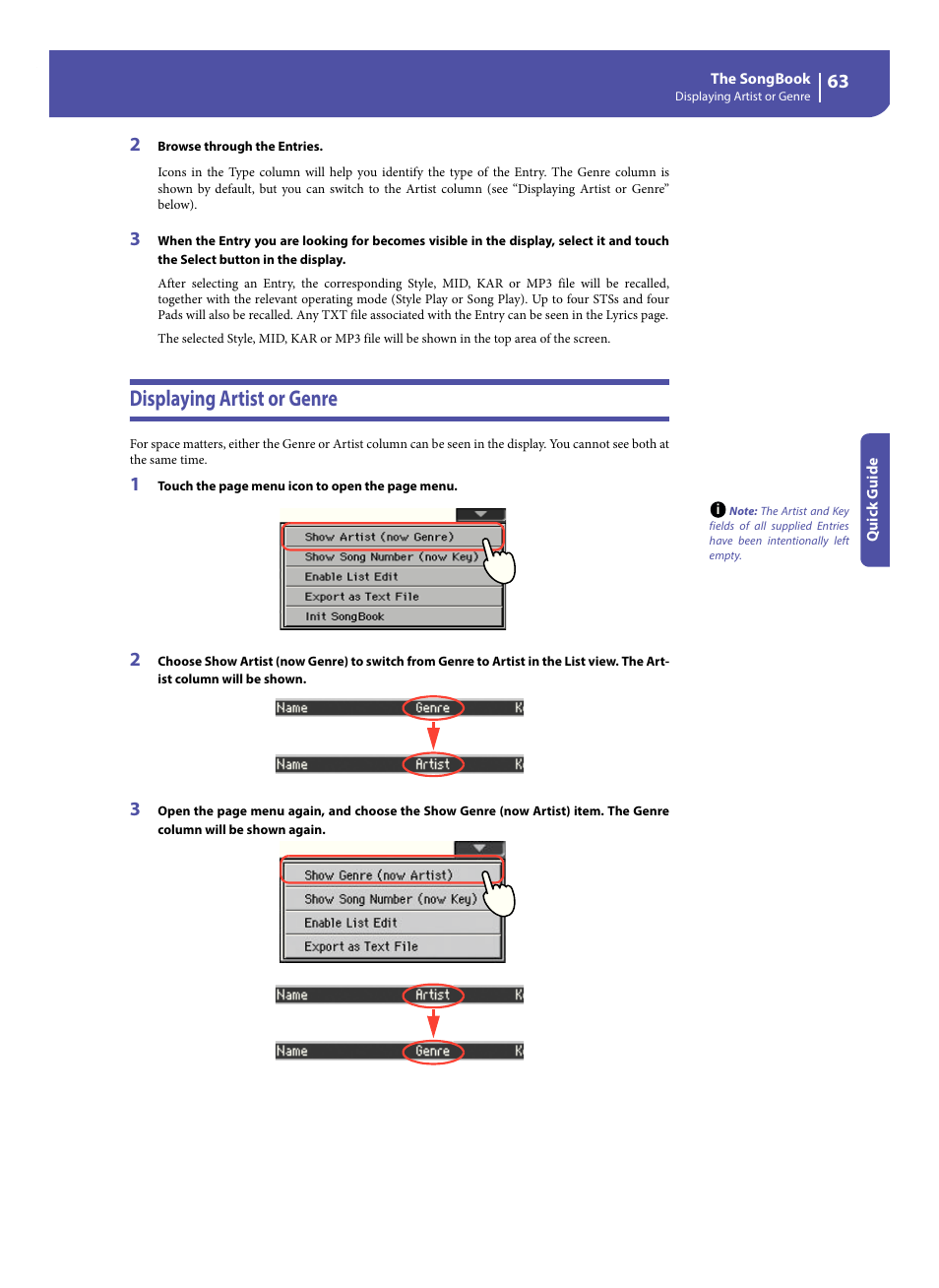 Displaying artist or genre | KORG Pa300 Arranger User Manual | Page 67 / 378