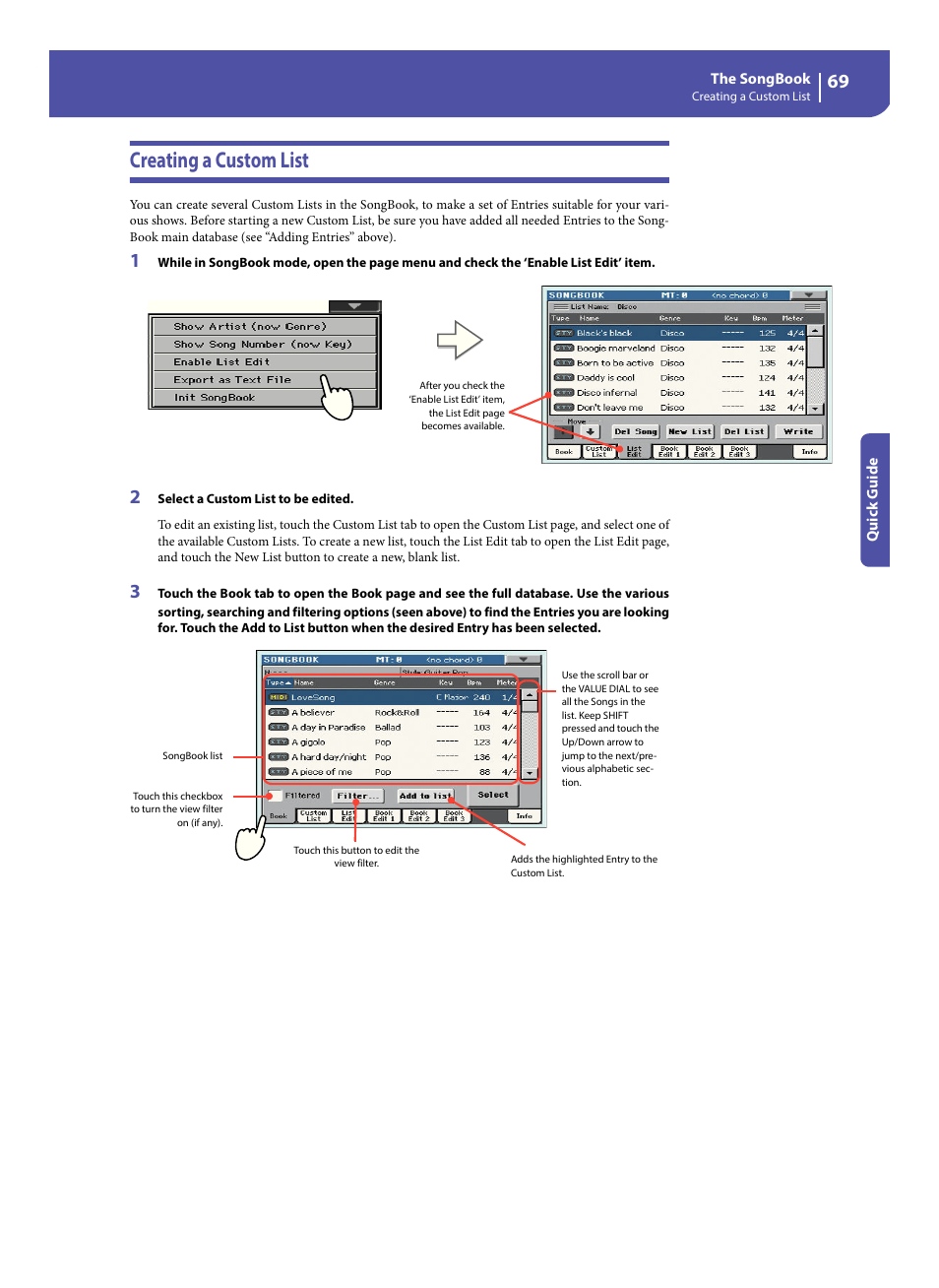 Creating a custom list | KORG Pa300 Arranger User Manual | Page 73 / 378