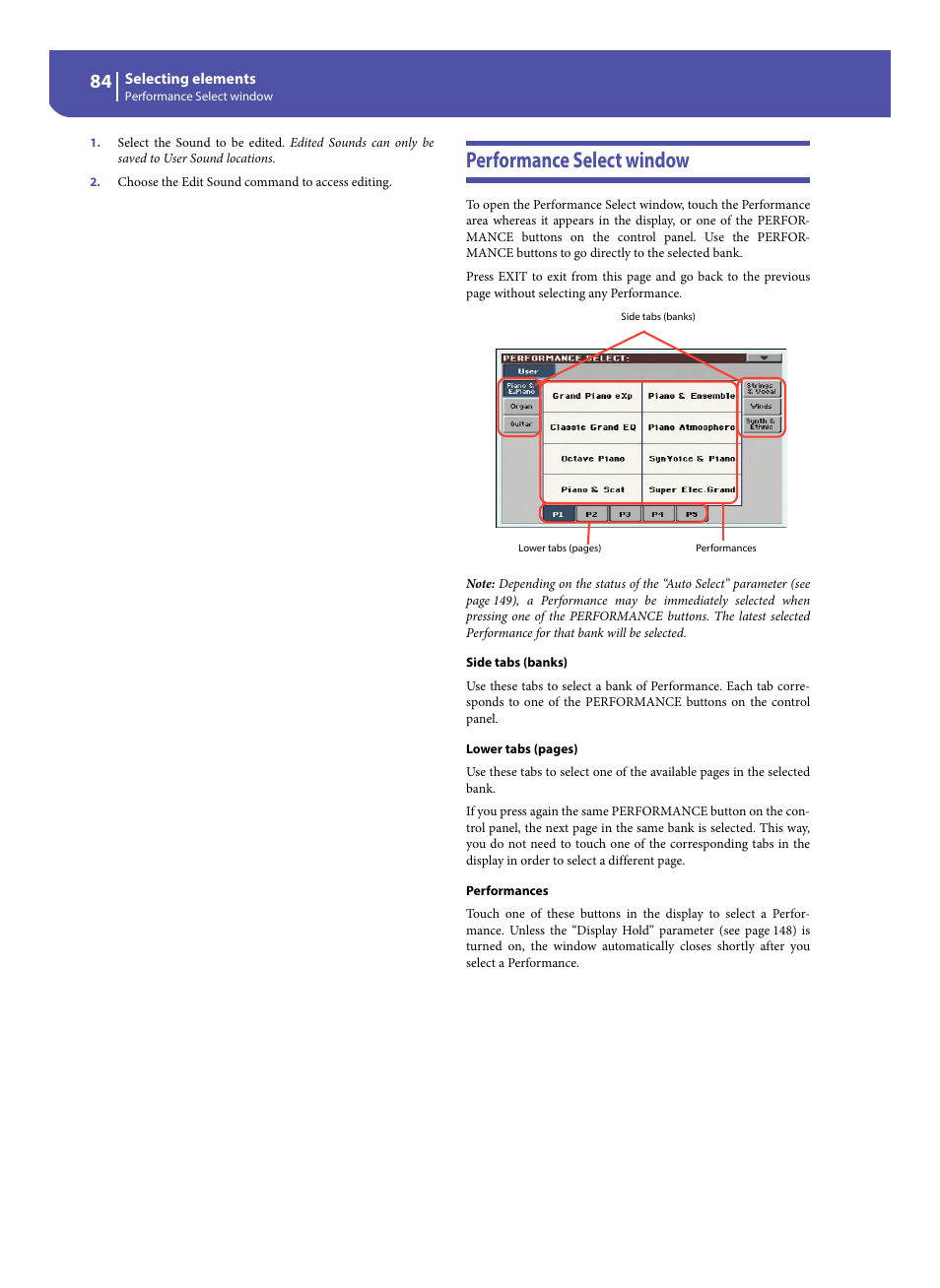 Performance select window | KORG Pa300 Arranger User Manual | Page 88 / 378