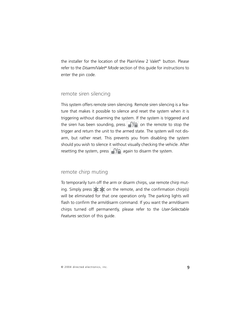 Remote siren silencing, Remote chirp muting | Directed Electronics 750 User Manual | Page 12 / 45