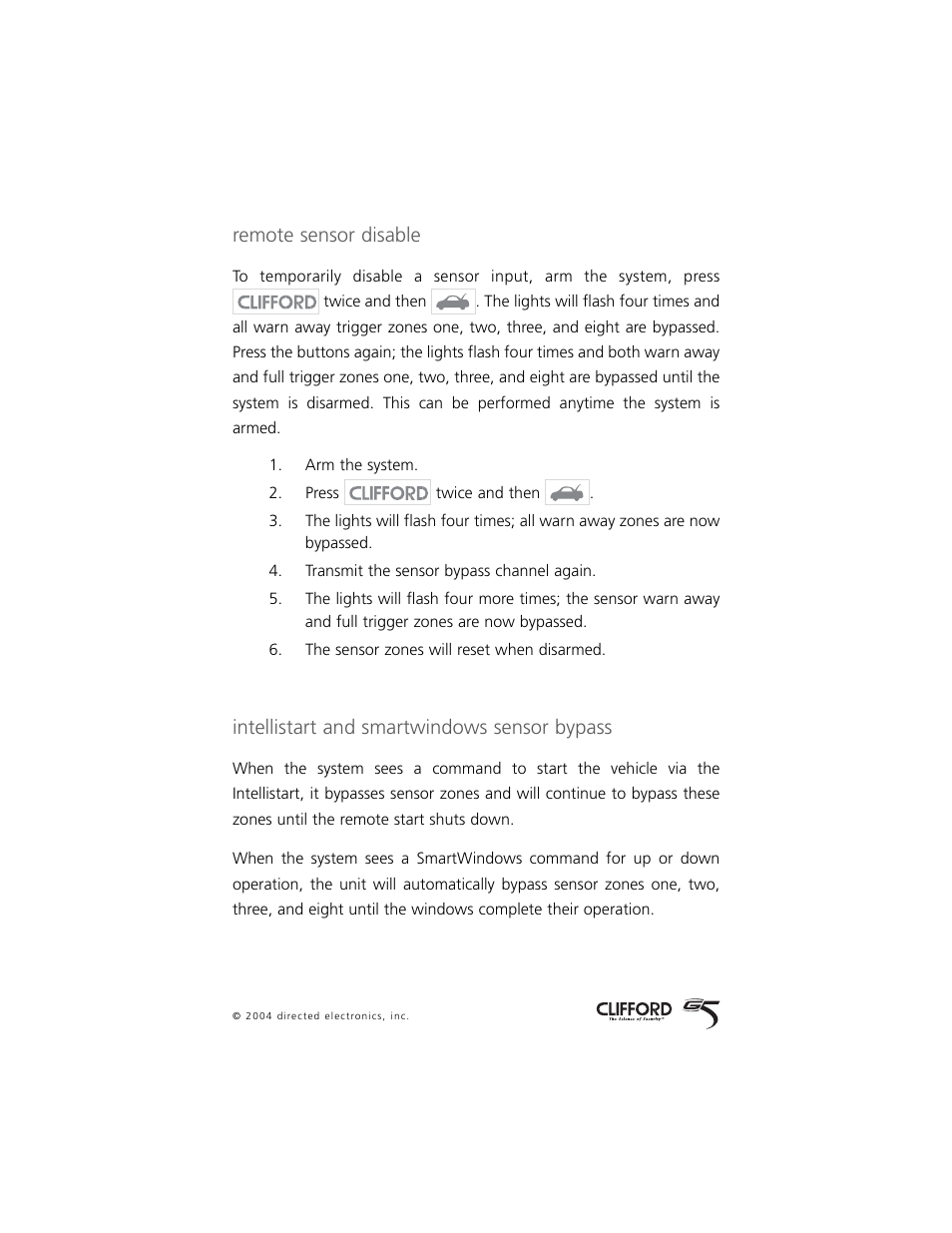 Remote sensor disable, Intellistart and smartwindows sensor bypass | Directed Electronics 750 User Manual | Page 13 / 45