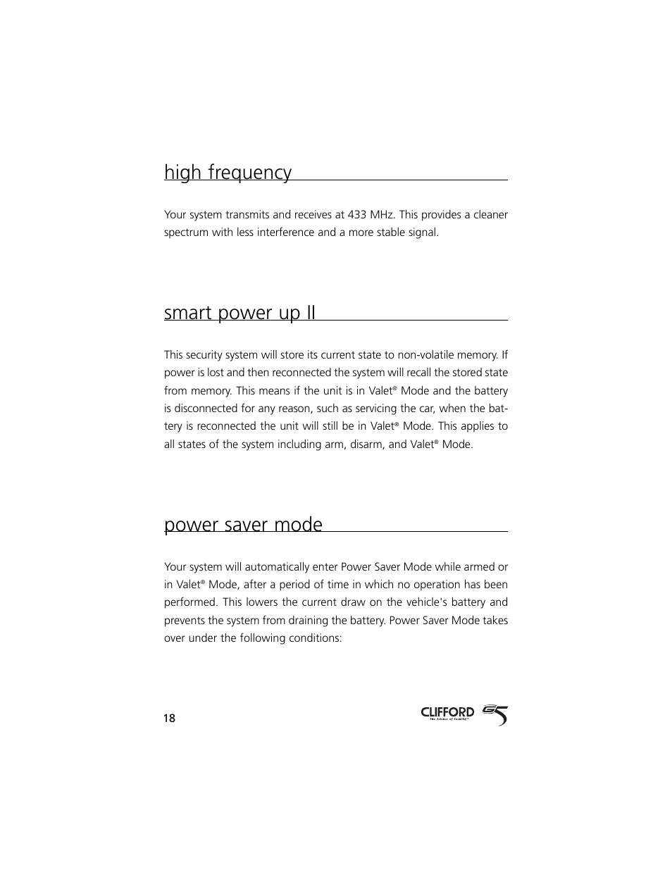 High frequency, Smart power up ii, Power saver mode | Directed Electronics 750 User Manual | Page 21 / 45