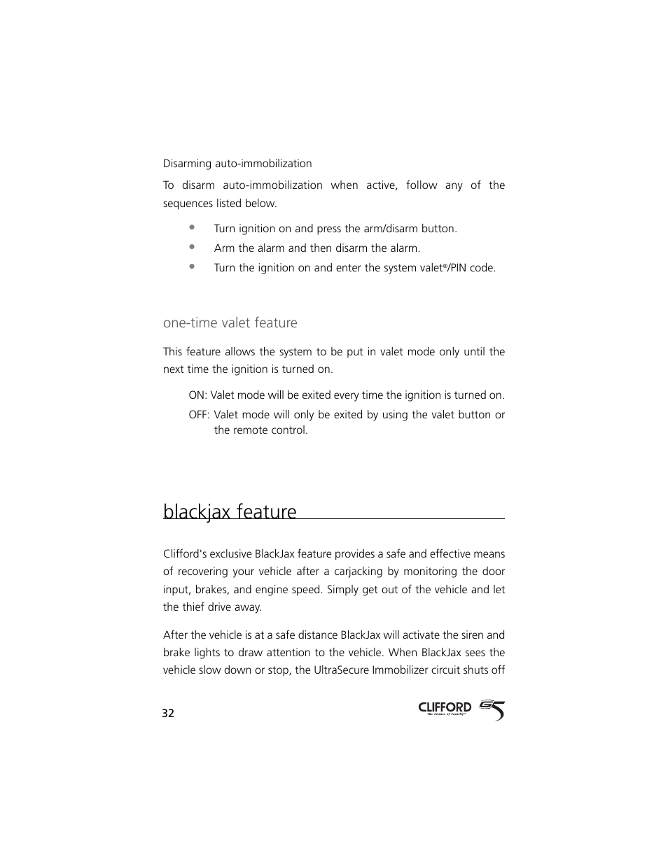 Blackjax feature, One-time valet feature | Directed Electronics 750 User Manual | Page 35 / 45