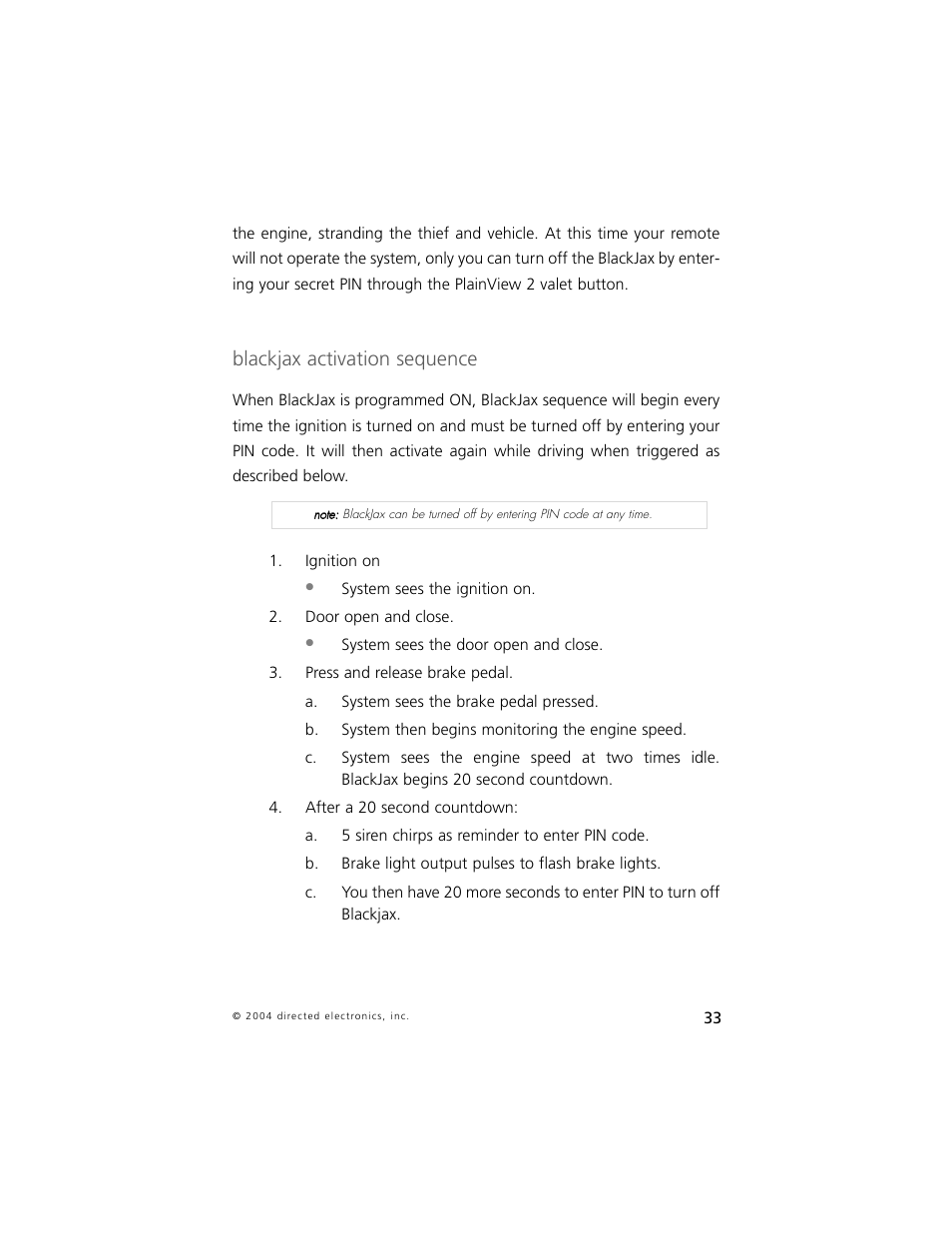 Blackjax activation sequence | Directed Electronics 750 User Manual | Page 36 / 45