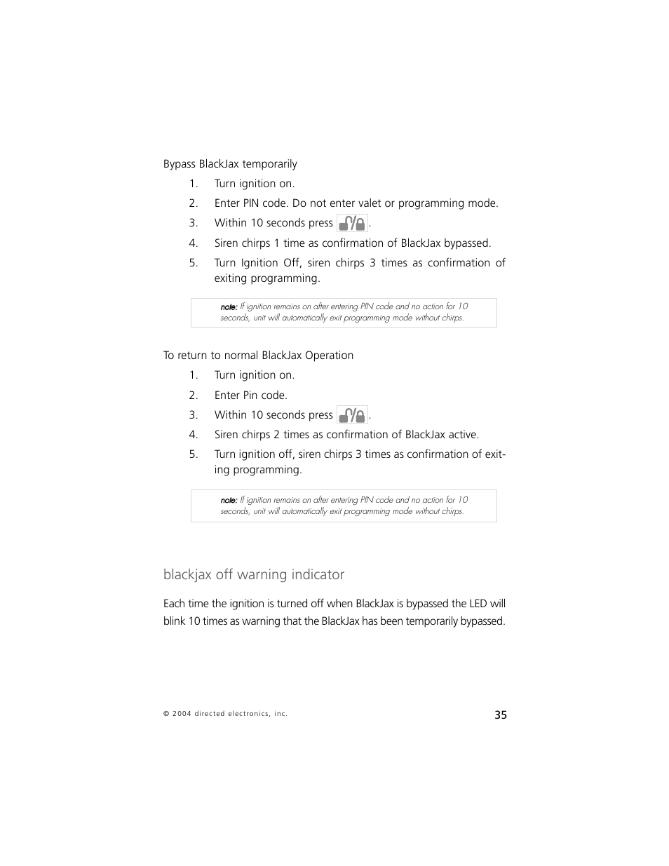 Blackjax off warning indicator | Directed Electronics 750 User Manual | Page 38 / 45