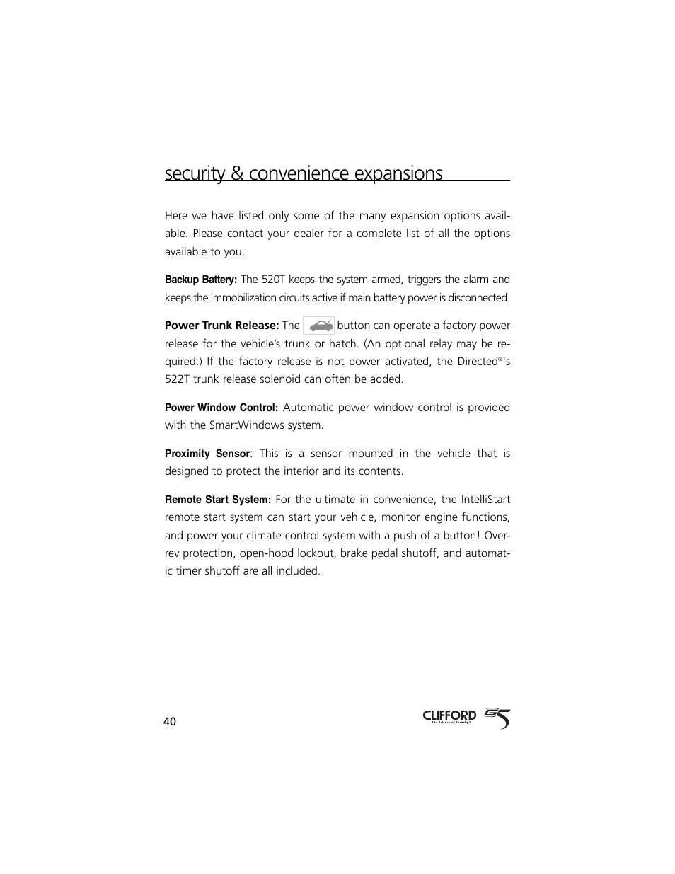Security & convenience expansions | Directed Electronics 750 User Manual | Page 43 / 45