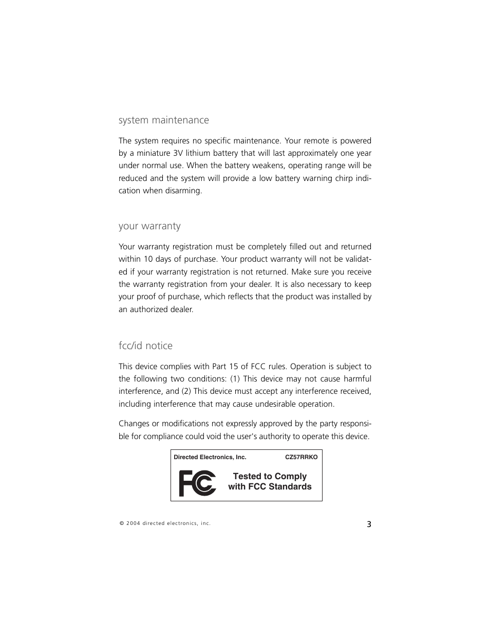 System maintenance, Your warranty, Fcc/id notice | Directed Electronics 750 User Manual | Page 6 / 45