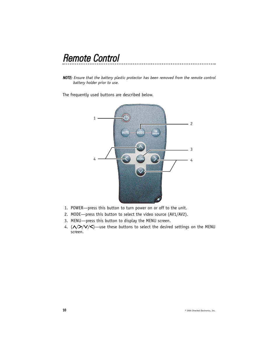 Rreem moottee c coonnttrrooll | Directed Electronics OHV 1000 User Manual | Page 10 / 16