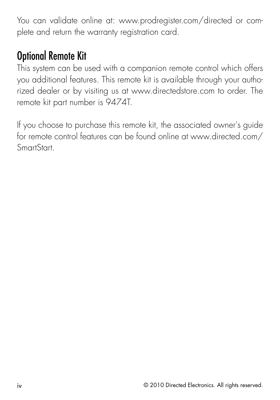 Optional remote kit | Directed Electronics SMARTSTART 3000 User Manual | Page 4 / 16