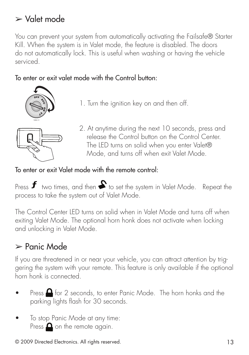 Valet mode, Panic mode | Directed Electronics VIPER 5101 User Manual | Page 21 / 44