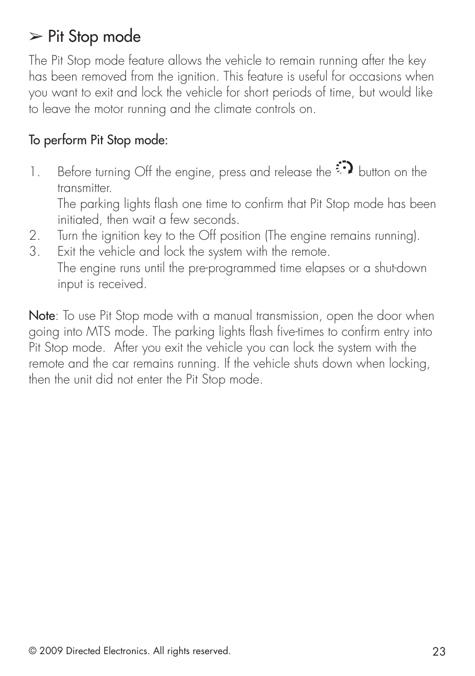 Pit stop mode | Directed Electronics VIPER 5101 User Manual | Page 31 / 44