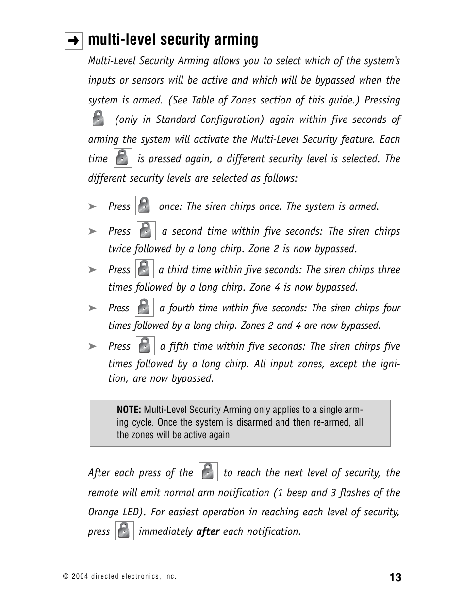 Multi-level security arming | Directed Electronics 120XV User Manual | Page 16 / 42