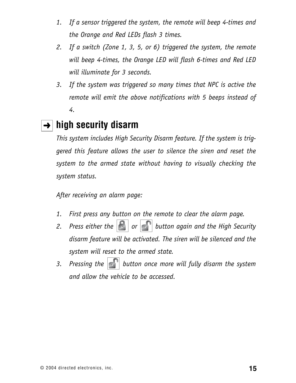 High security disarm | Directed Electronics 120XV User Manual | Page 18 / 42