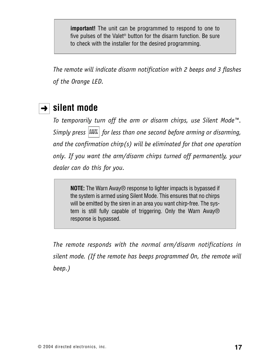 Silent mode | Directed Electronics 120XV User Manual | Page 20 / 42