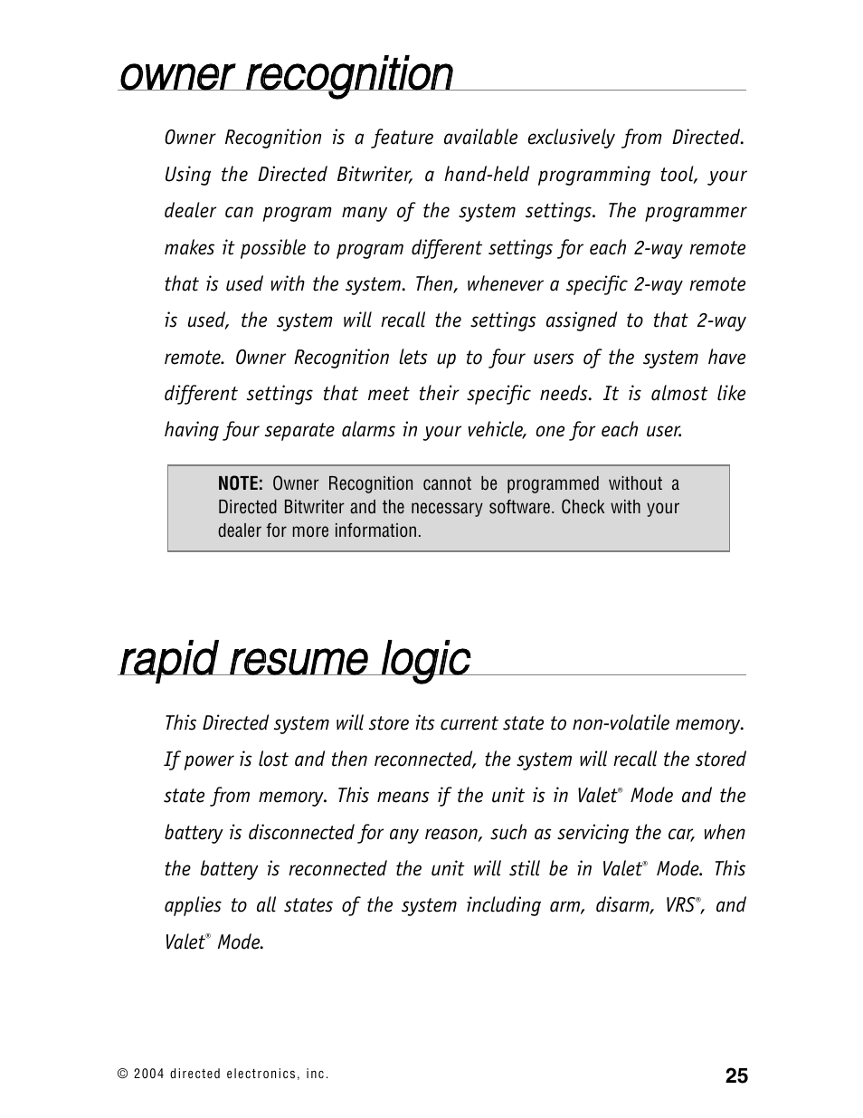 Oow wn ne err rre ec co og gn niittiio on n, Rra ap piid d rre essu um me e llo og giic c | Directed Electronics 120XV User Manual | Page 28 / 42