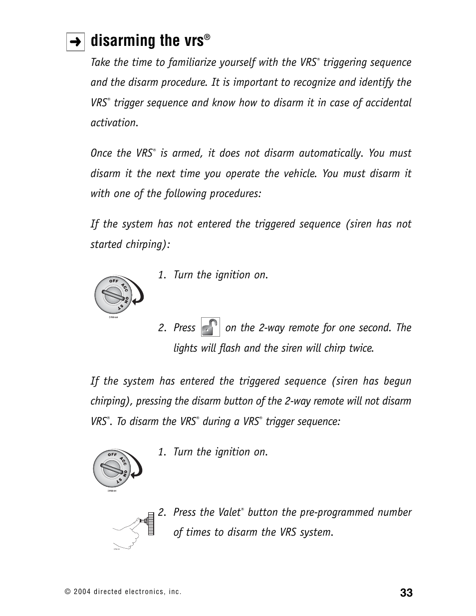 Disarming the vrs | Directed Electronics 120XV User Manual | Page 36 / 42