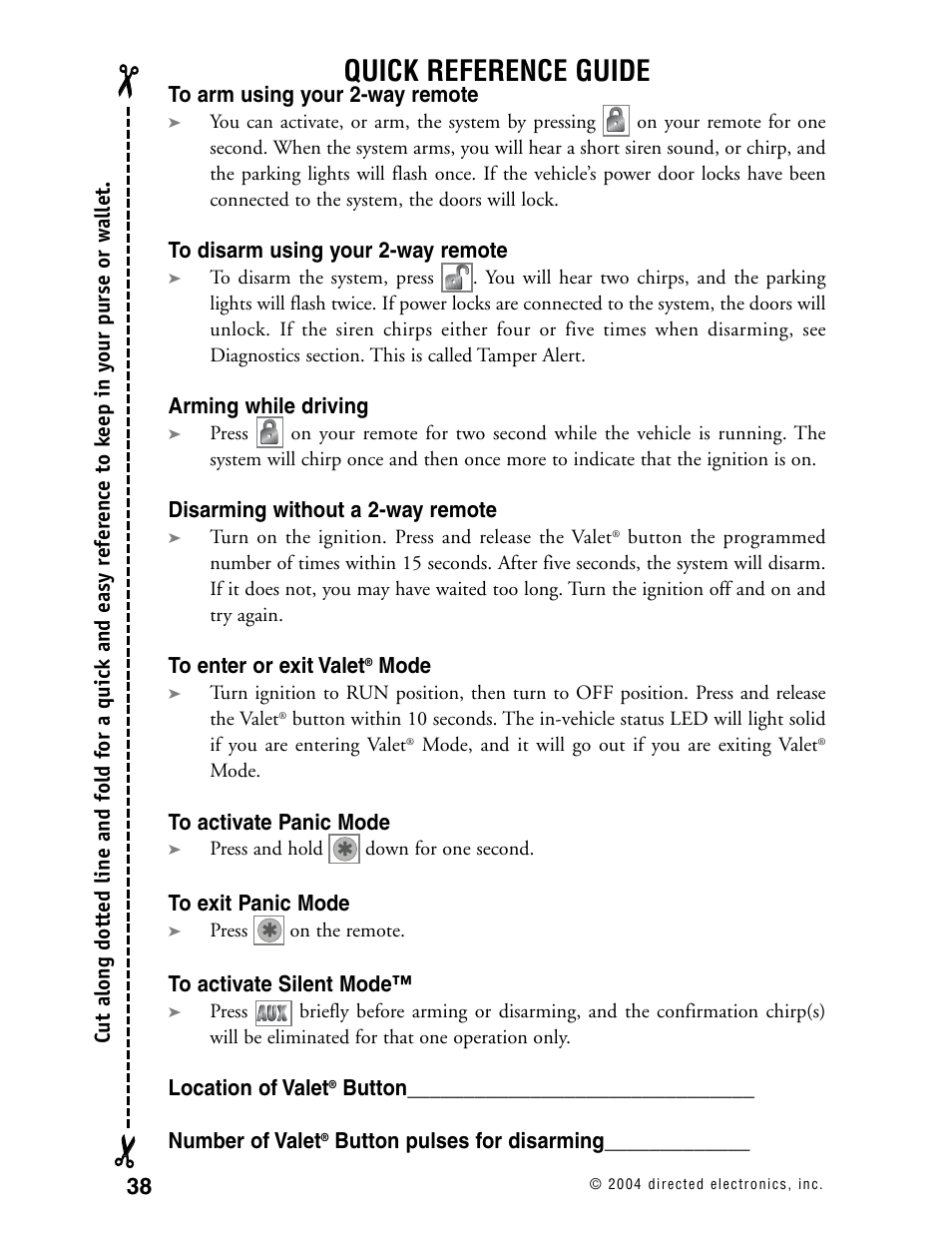Quick reference guide | Directed Electronics 120XV User Manual | Page 41 / 42