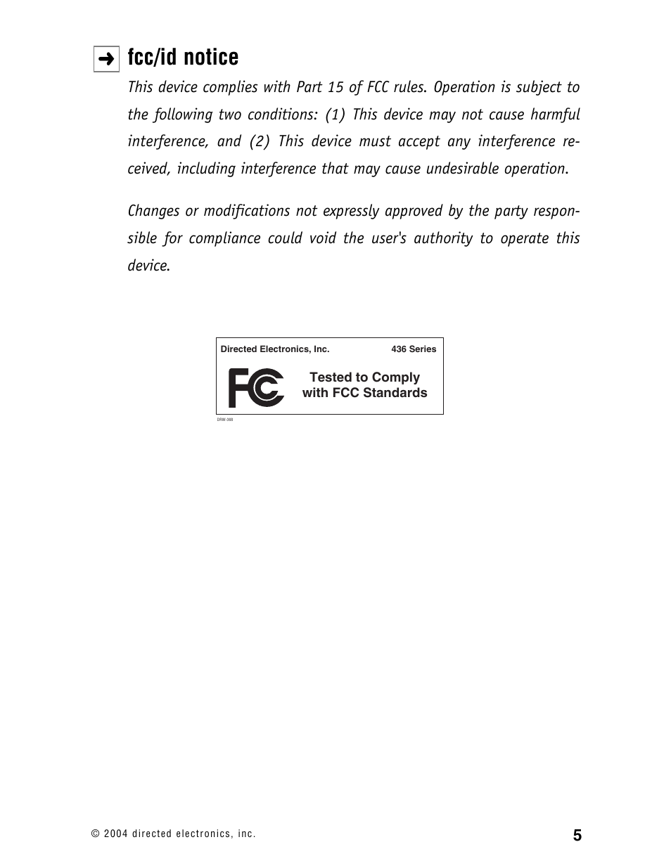 Fcc/id notice | Directed Electronics 120XV User Manual | Page 8 / 42