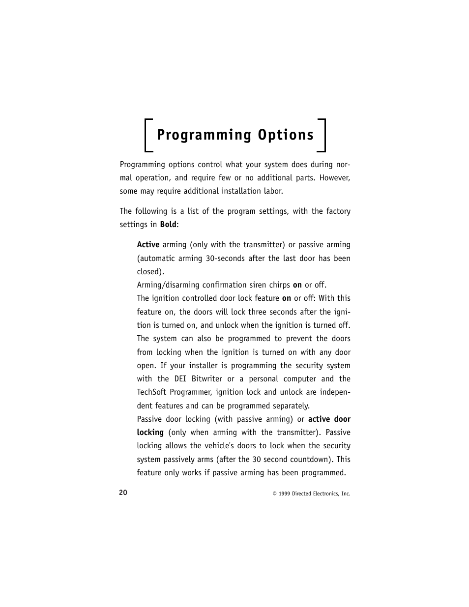 Programming options | Directed Electronics 429 Series User Manual | Page 24 / 40